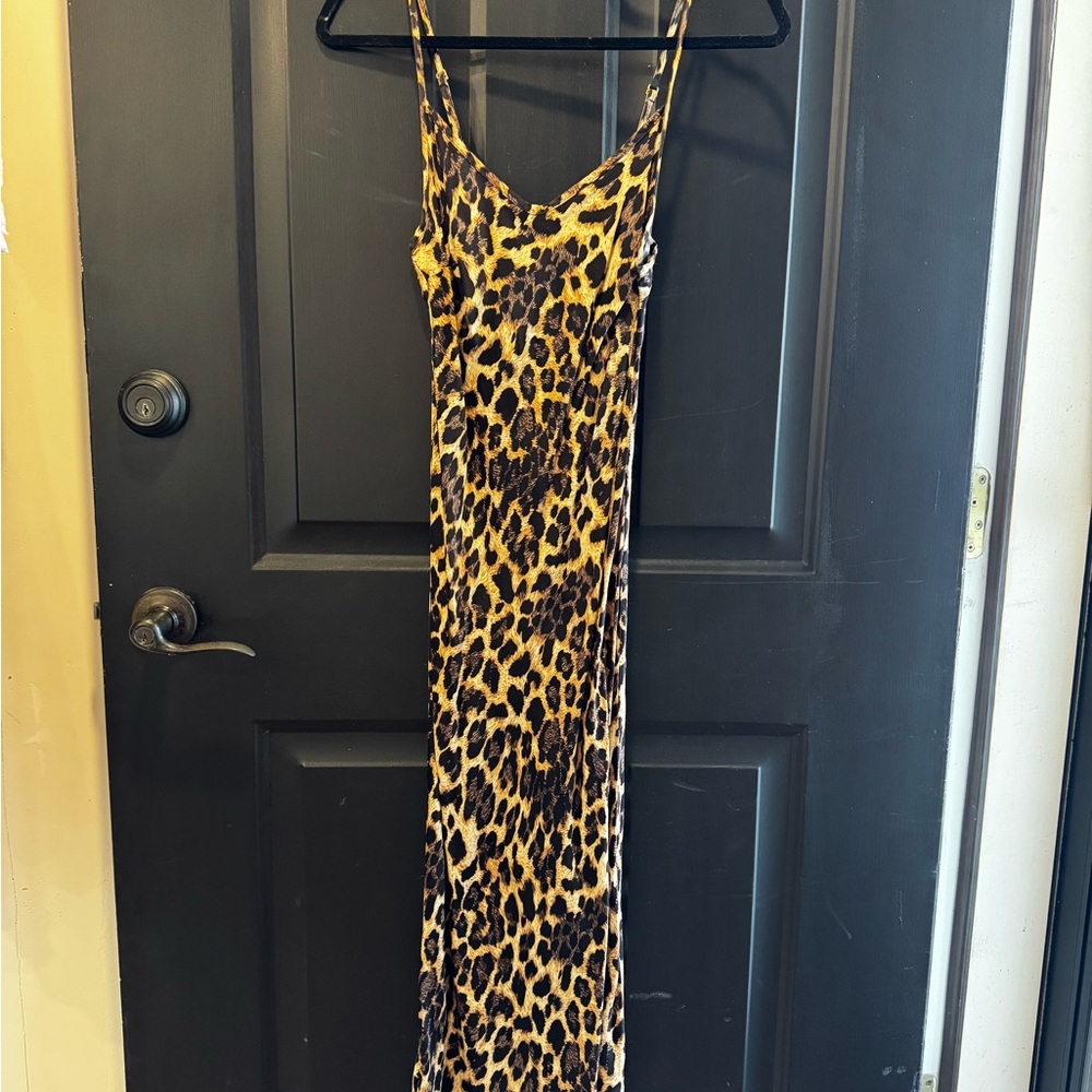 NATION LTD Satin Slip Dress - Leopard print